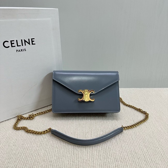 Celine WALLET ON CHAIN MARGO IN SHINY CALFSKIN 10L033 BLUE GREY