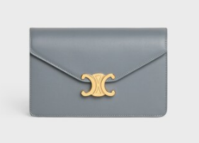 Celine WALLET ON CHAIN MARGO IN SHINY CALFSKIN 10L033 BLUE GREY