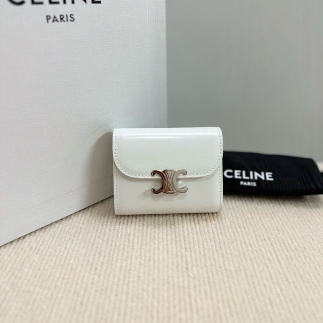 Celine SMALL FLAP WALLET TRIOMPHE IN SHINY CALFSKIN 10D783 white