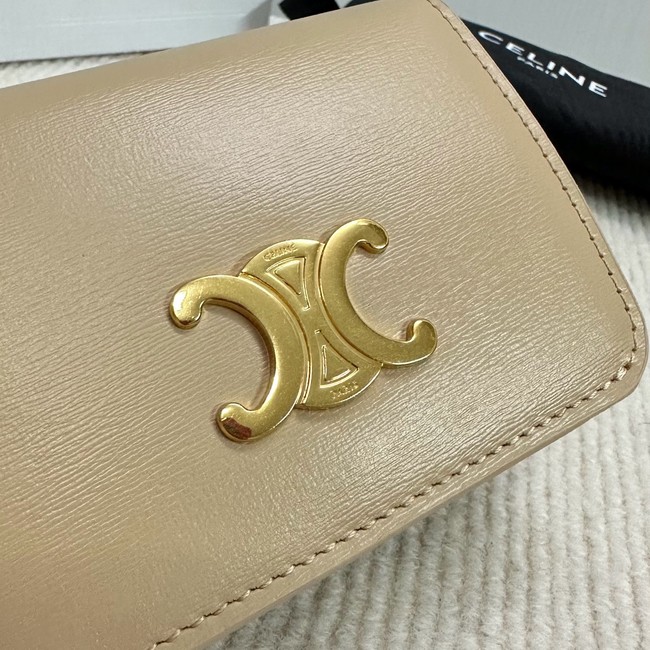 Celine TRIOMPHE COMPACT WALLET IN SHINY CALFSKIN 10K623 CAPPUCCINO