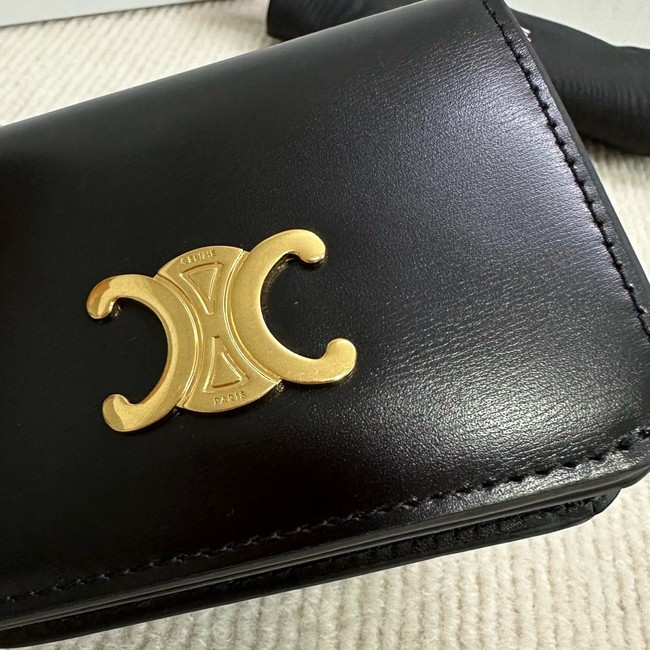 Celine TRIOMPHE COMPACT WALLET IN SHINY CALFSKIN 10K623 black&gold