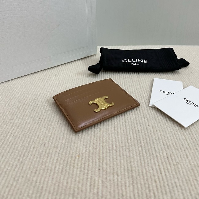 Celine CARD HOLDER TRIOMPHE IN SHINY CALFSKIN 10L833 tan
