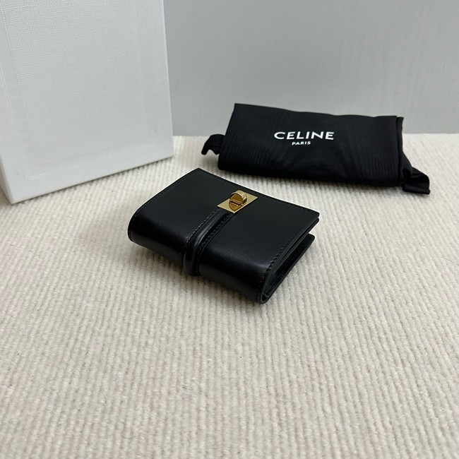 Celine CARD HOLDER WITH FLAP 16 IN SATINATED CALFSKIN 10M473 black