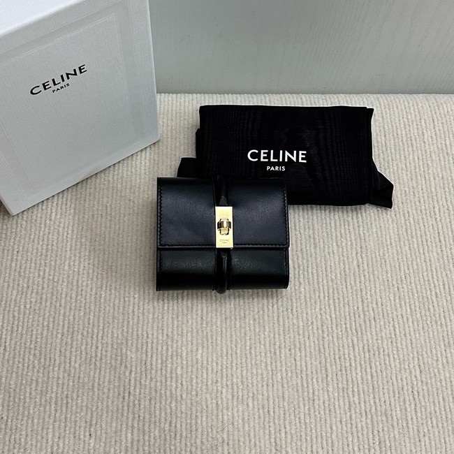 Celine CARD HOLDER WITH FLAP 16 IN SATINATED CALFSKIN 10M523 black