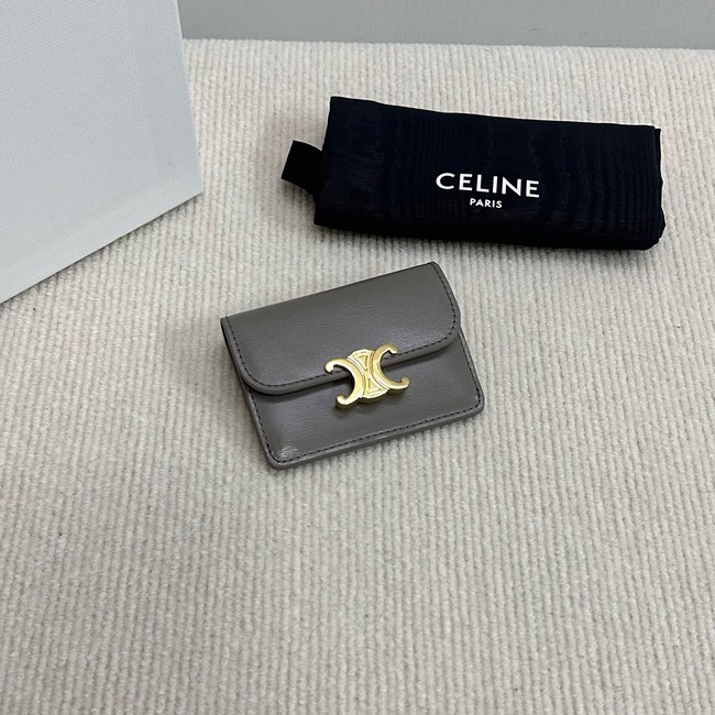 Celine CARD HOLDER WITH FLAP TRIOMPHE IN SHINY CALFSKIN 10I583 PEBBLE