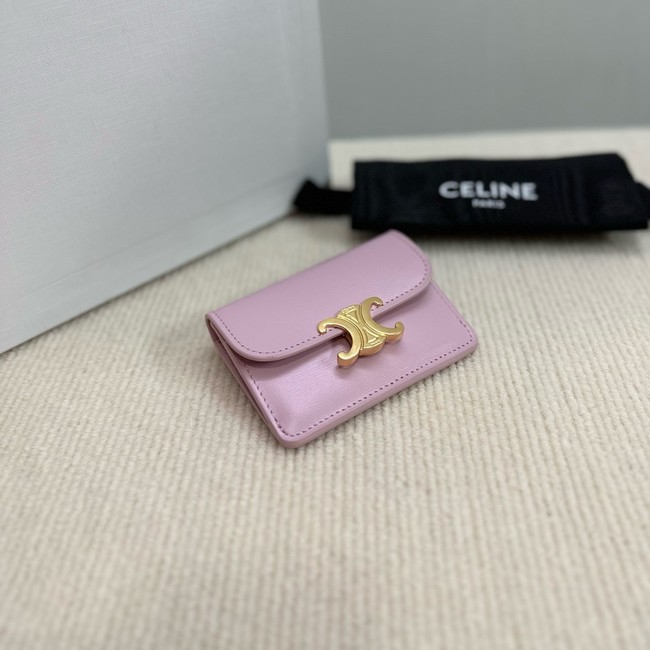 Celine CARD HOLDER WITH FLAP TRIOMPHE IN SHINY CALFSKIN 10I583 pink