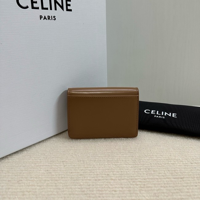 Celine CARD HOLDER WITH FLAP TRIOMPHE IN SHINY CALFSKIN 10I583 Khaki