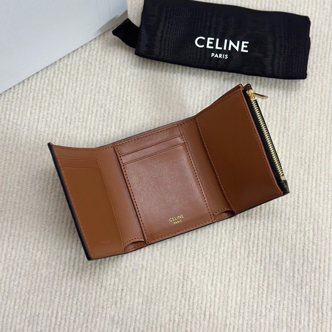 Celine FINE STRAP WALLET NINO IN TRIOMPHE CANVAS AND LAMBSKIN 10M962 TAN