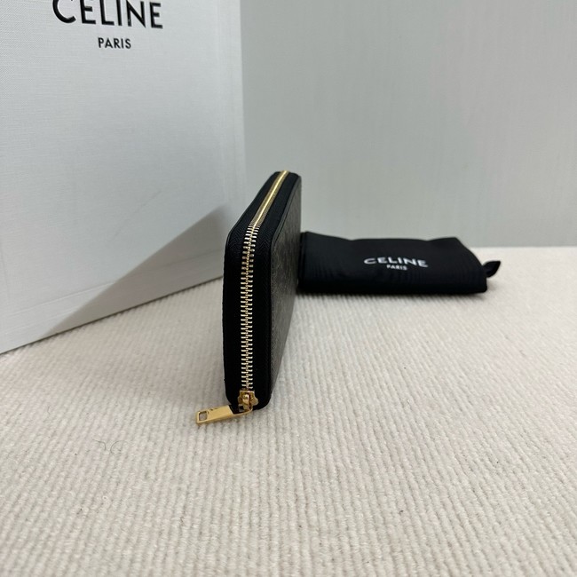 Celine LARGE ZIPPED WALLET IN TRIOMPHE CANVAS 10B552 BLACK 