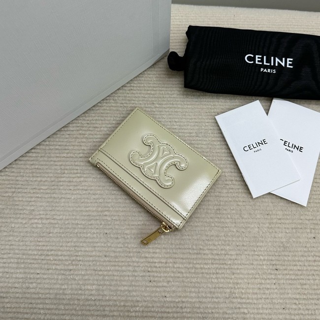 Celine ZIPPED CARD HOLDER IN SMOOTH LAMBSKIN 10K583 Off-white