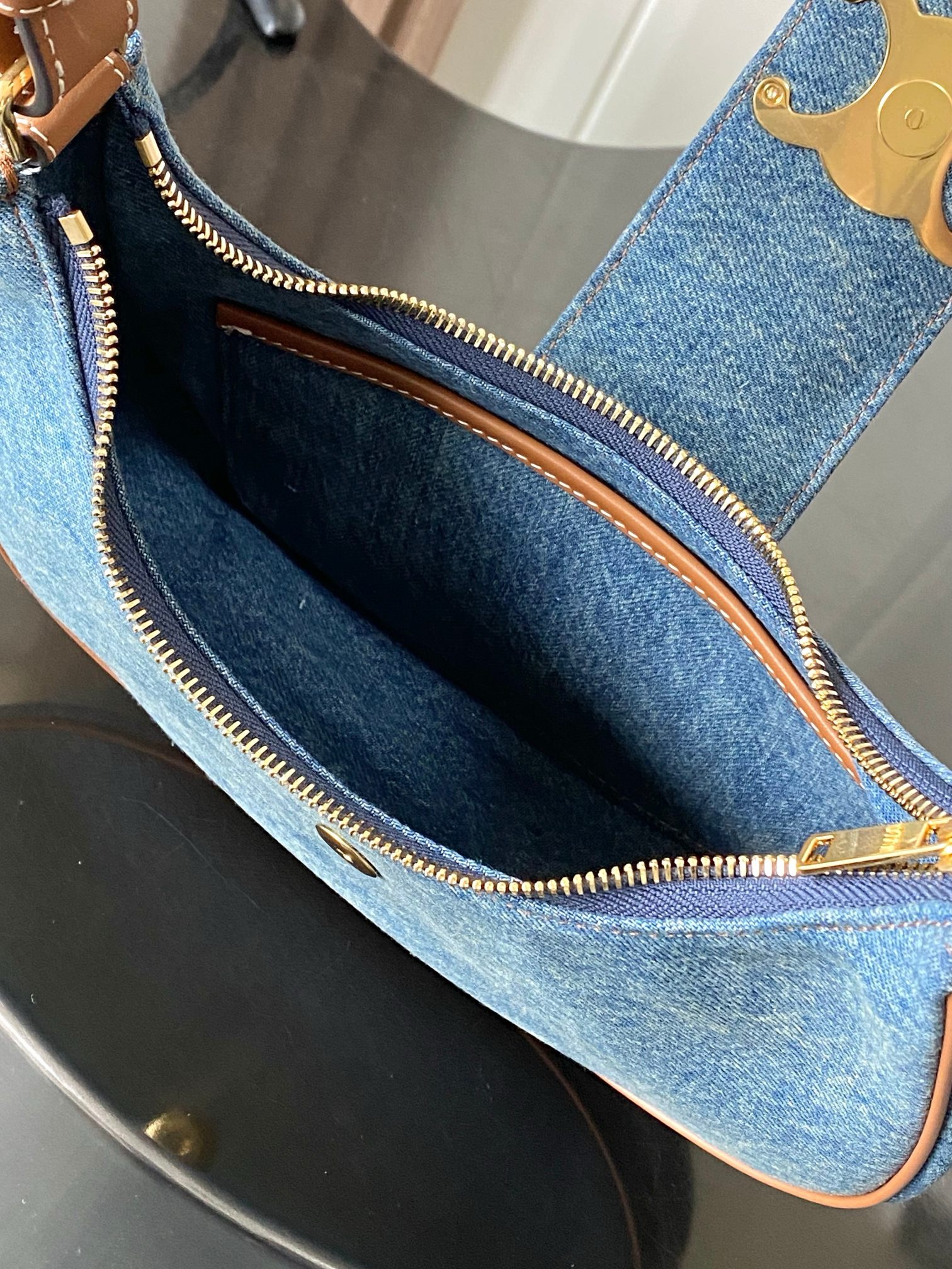 Celine MEDIUM AVA TRIOMPHE BAG IN Denim 114492 blue