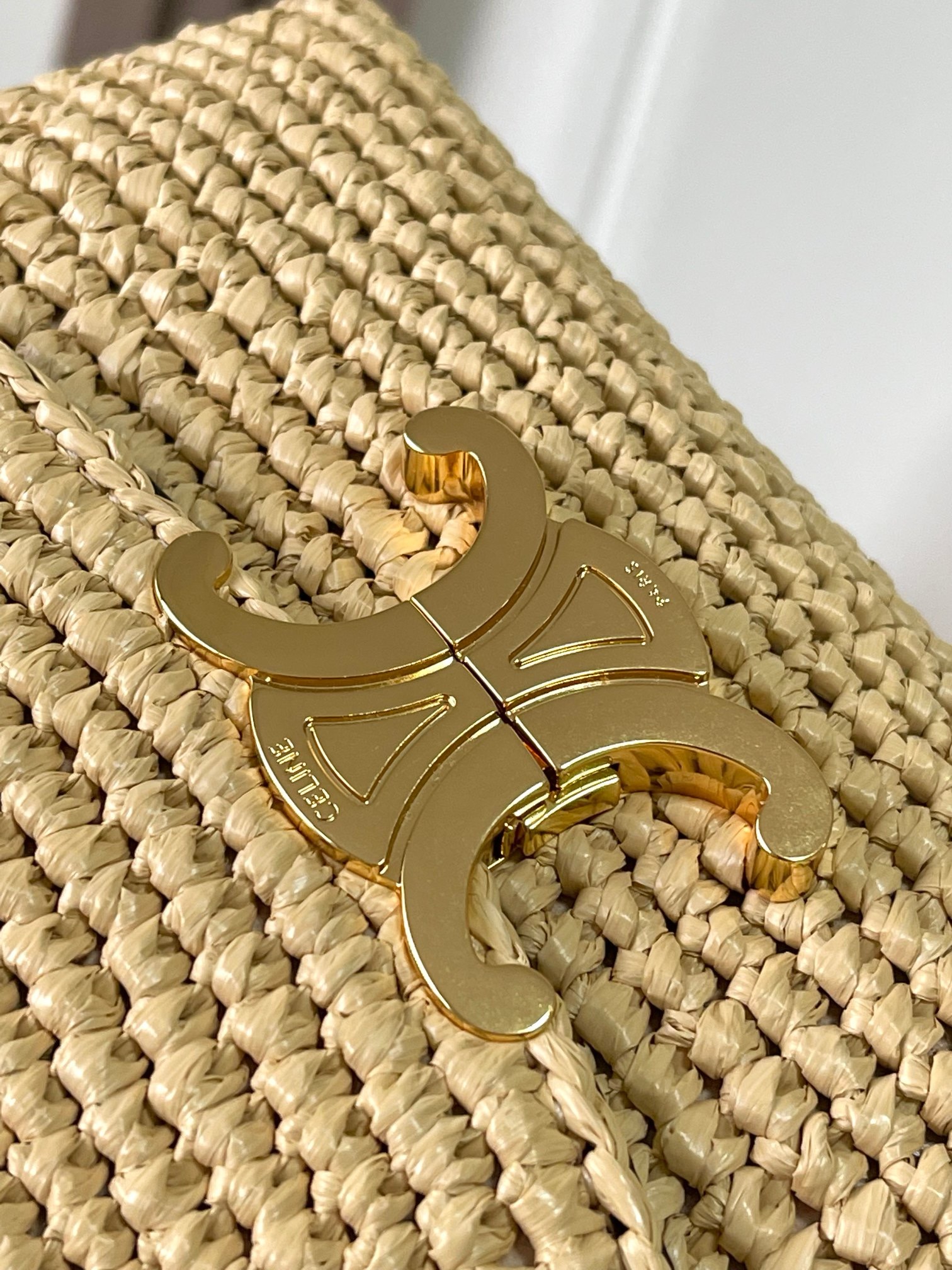 Celine TEEN NINO BAG  IN RAFFIA WITH TRIOMPHE EMBROIDERIES 118113 NATURAL & TAN