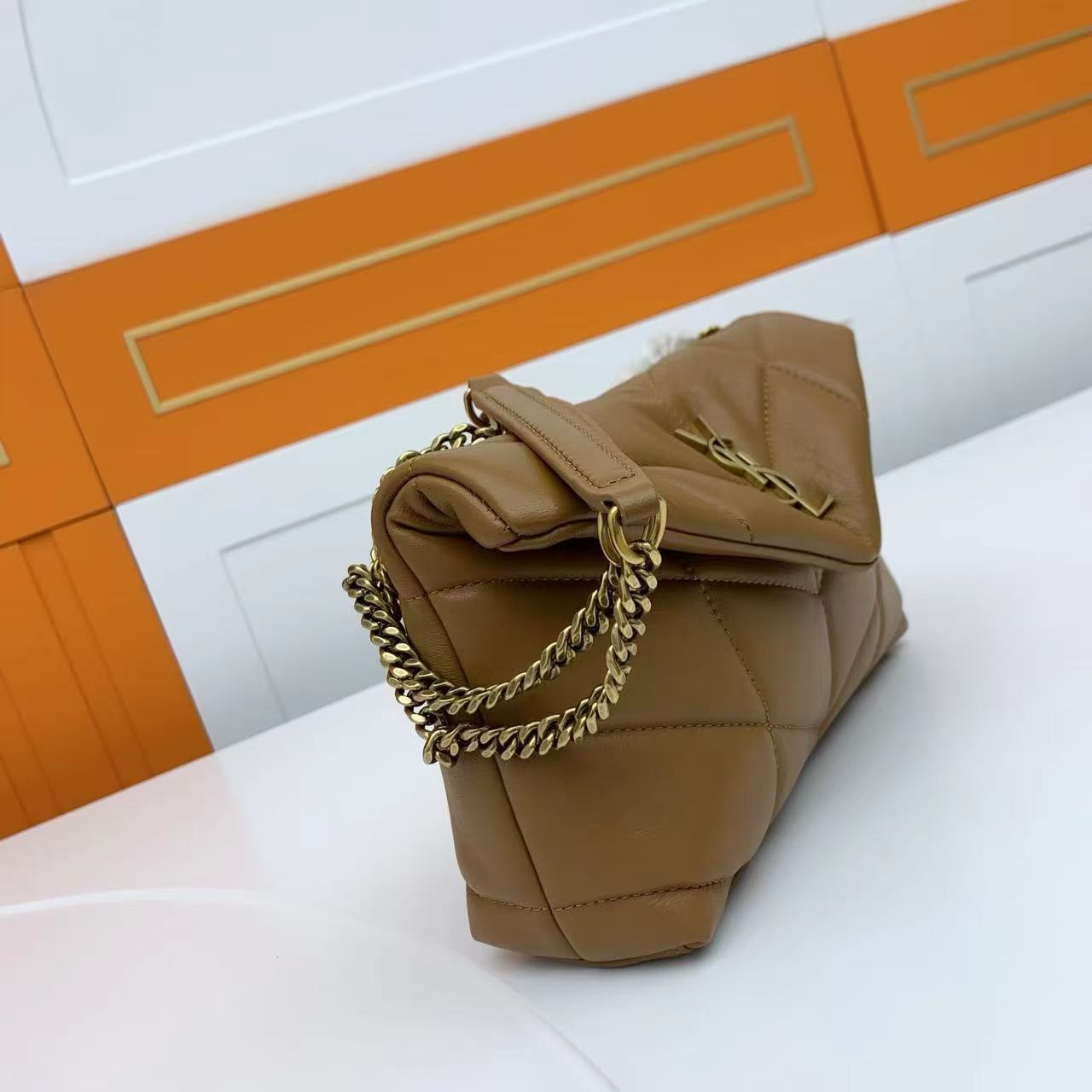 SAINT LAURENT TOY PUFFER IN LAMBSKIN 759337 DARK CORK