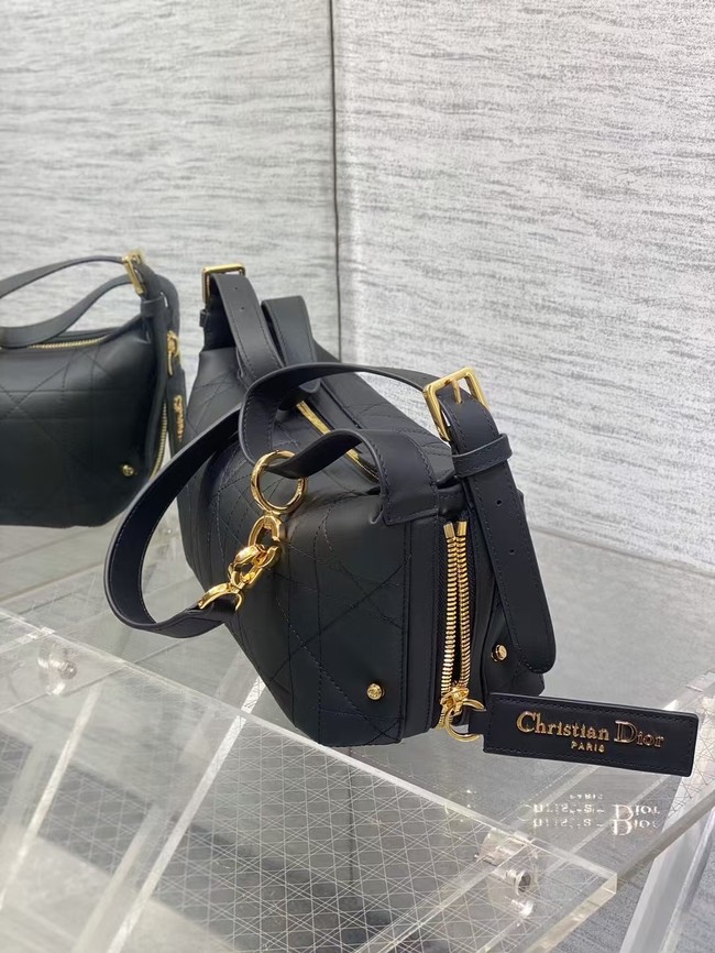 Dior Small D-Journey Bag in Crinkled Calfskin M2416UNUO Black Flat Macrocannage