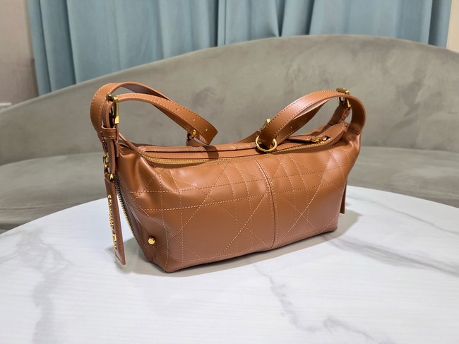 Dior Small D-Journey Bag in Crinkled Calfskin M2416UNUO Brown Flat Macrocannage