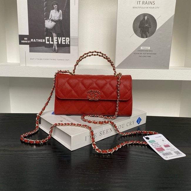 Chanel MINI FLAP BAG CLUTCH WITH CHAIN Gold-Tone Metal AP3238 red