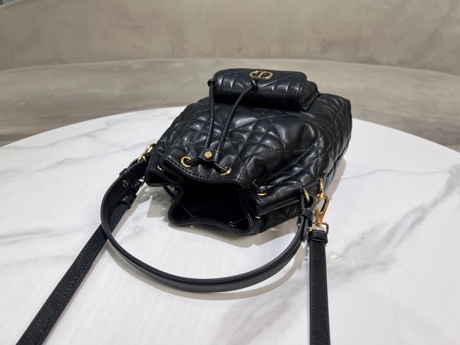 Small Dior Caro Bucket Bag Black Macrocannage Lambskin M3372UNOZ 