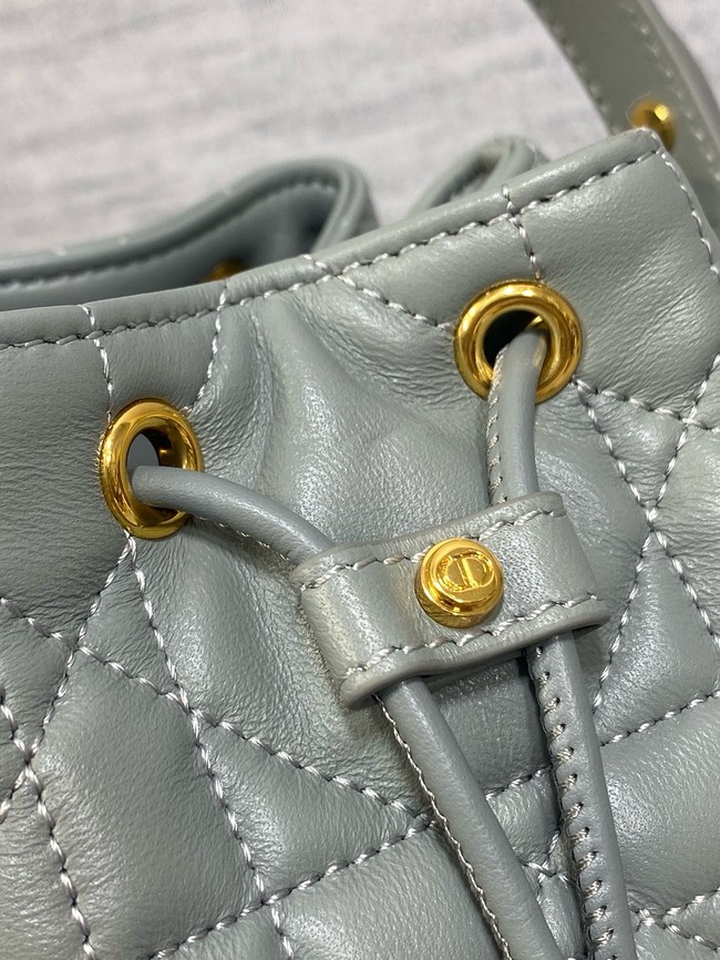 Small Dior Caro Bucket Bag Macrocannage Lambskin M3372 gray