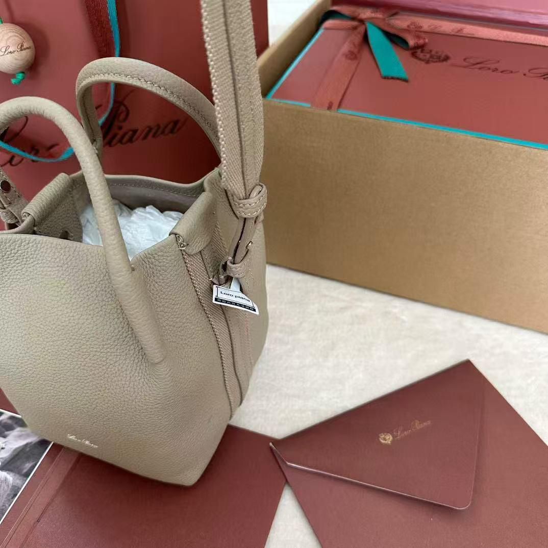 Loro Piana Bale Micro Grain Leather Crossbody Bag 60220 Light Mastic