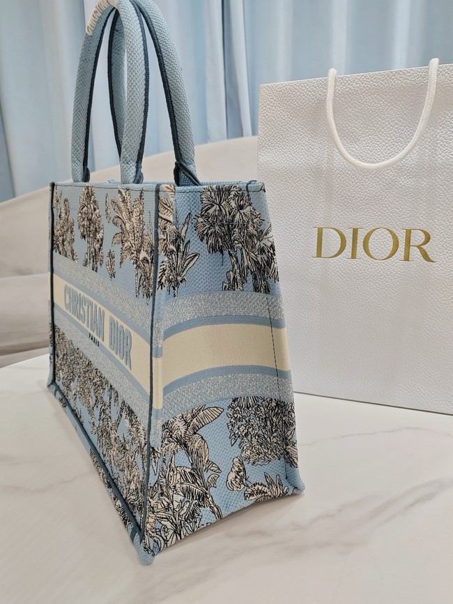Dioriviera Medium Dior Book Tote Celestial Blue and White Toile de Jouy Palms Embroidery M1296ZEZG