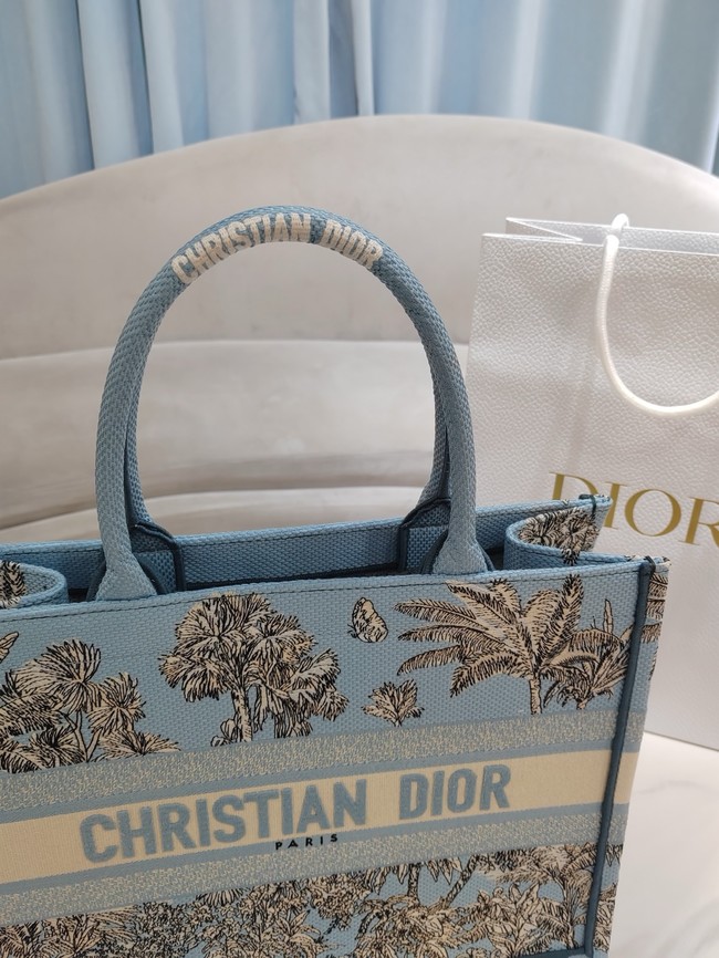 Dioriviera Medium Dior Book Tote Celestial Blue and White Toile de Jouy Palms Embroidery M1296ZEZG