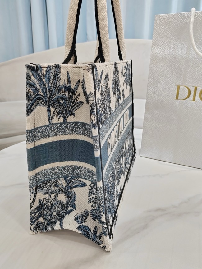 Medium Dior Book Tote White and Blue Toile de Jouy Palms Embroidery M1296ZEYD