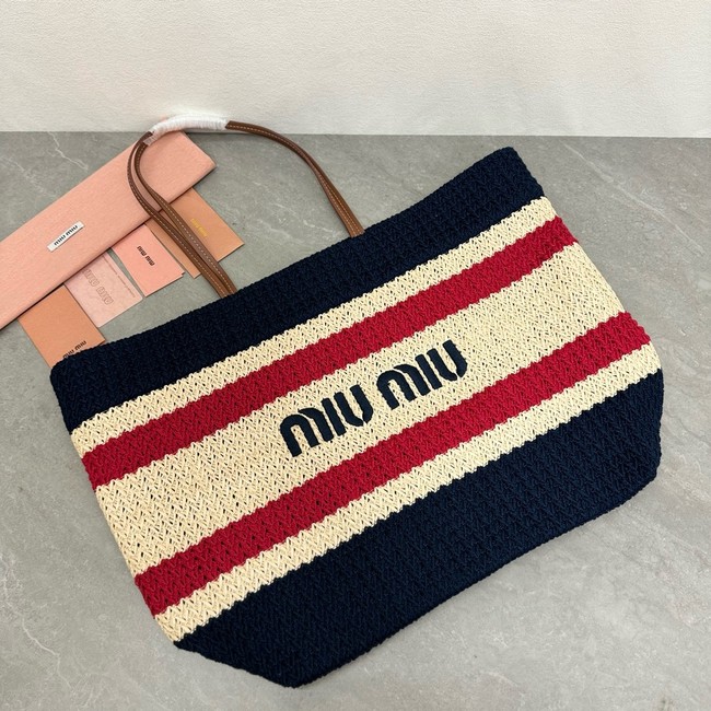 miumiu Raffia effect woven tote bag 5GB228-2