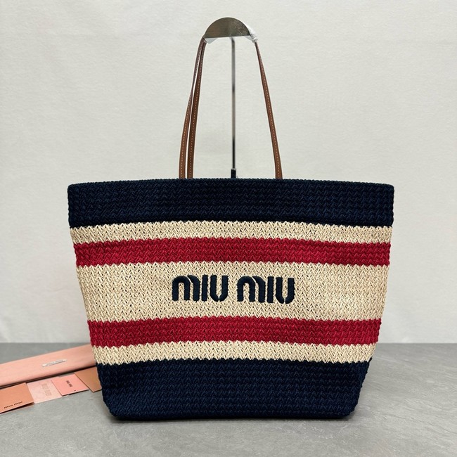 miumiu Raffia effect woven tote bag 5GB228-2