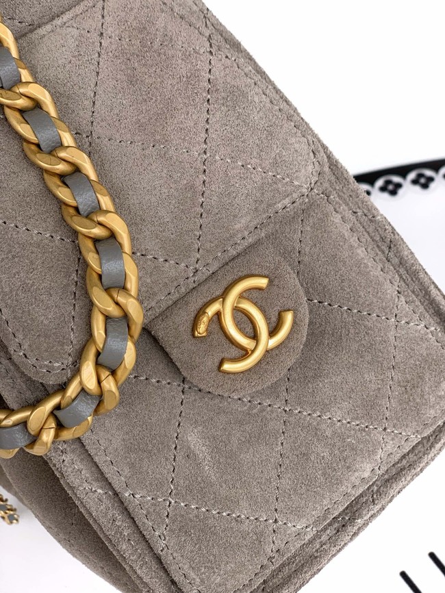 CHANEL 25 MINI HANDBAG Suede AS5631 gray