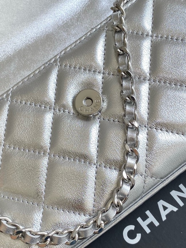 Chanel MINI FLAP BAG CLUTCH WITH CHAIN Silver-Tone Metal AP3238 Silver