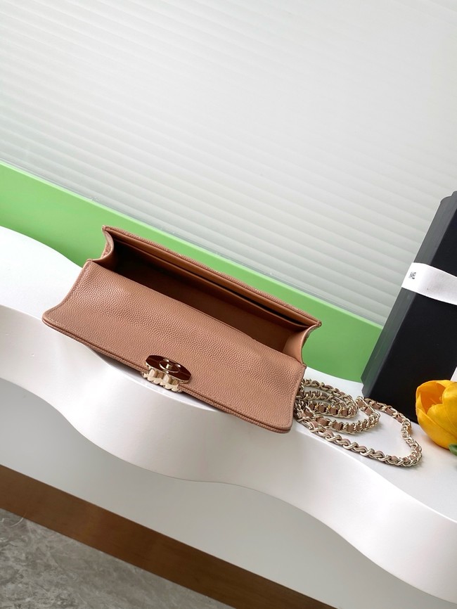 Chanel MINI FLAP BAG CLUTCH WITH CHAIN Gold-Tone Metal AP3238 brown