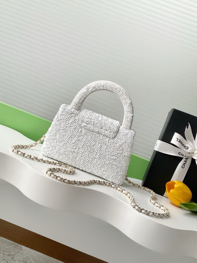 Chanel MINI SHOPPING BAG Fringed Sequins  AS4416 white