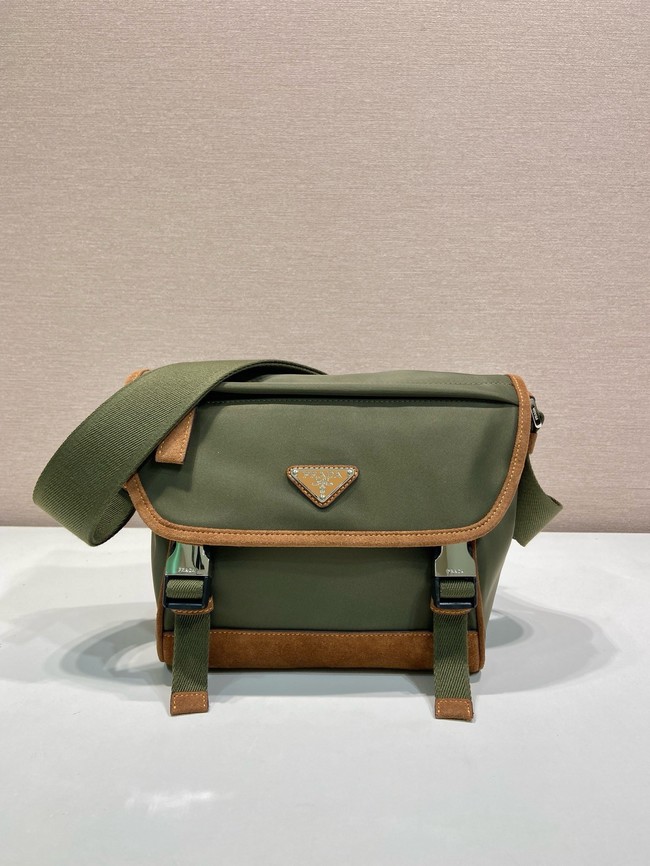 Prada Medium Re-Nylon and suede shoulder bag 2VD066 Musk Green