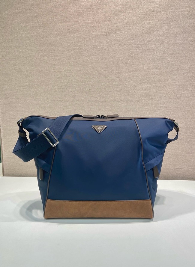 Prada Medium Re-Nylon and suede shoulder bag 2VH180 blue