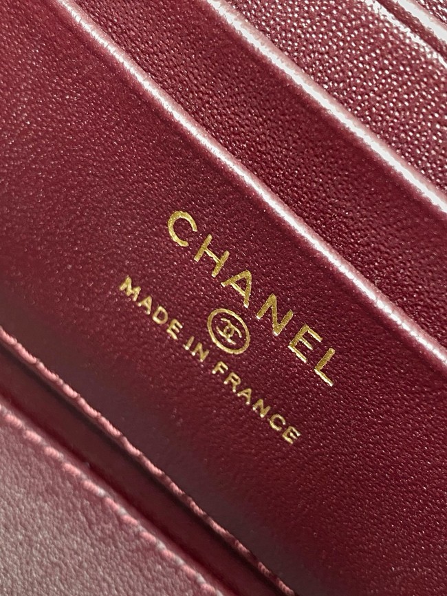 Chanel MINI FLAP BAG CLUTCH WITH CHAIN Gold-Tone Metal AP4325 burgundy