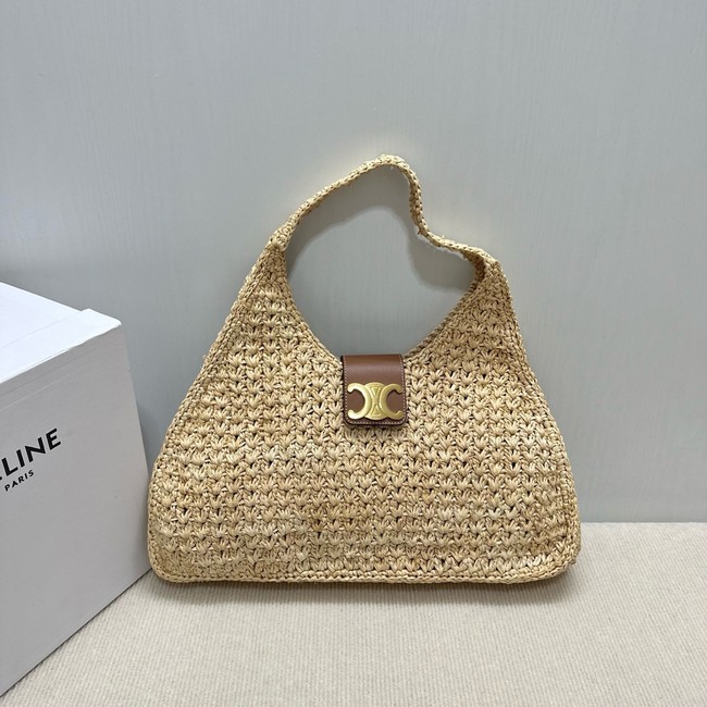 CELINE CABAS TRIANGLE IN RAFFIA AND CALFSKIN 119772 NATURAL / TAN