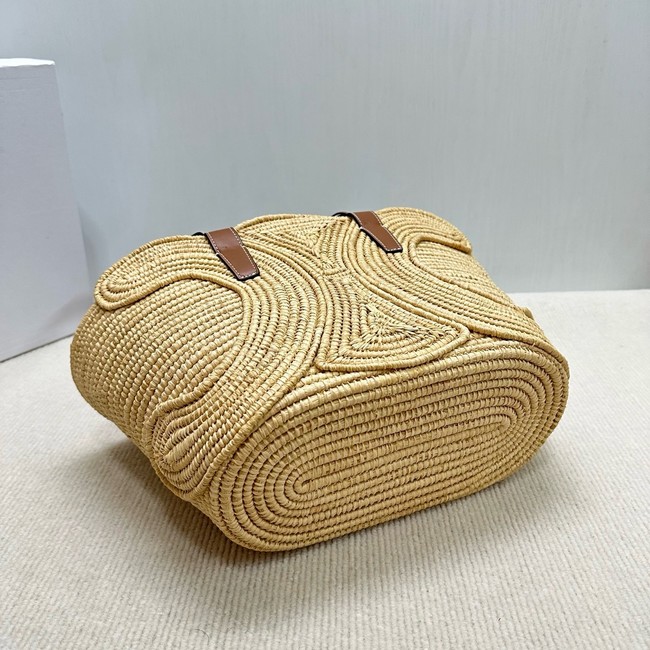 CELINE CLASSIC PANIER SMALL BRAIDED TRIOMPHE in RAFFIA and CALFSKIN 117022 TAN