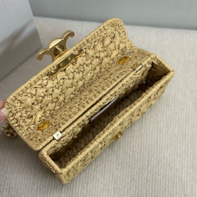 Celine CHAIN SHOULDER BAG CLAUDE IN RAFFIA EFFECT TEXTILE 112252 NATURAL & TAN