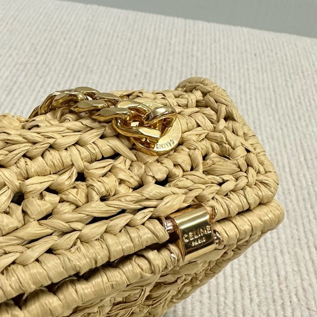 Celine CHAIN SHOULDER BAG CLAUDE IN RAFFIA EFFECT TEXTILE 112252 NATURAL & TAN