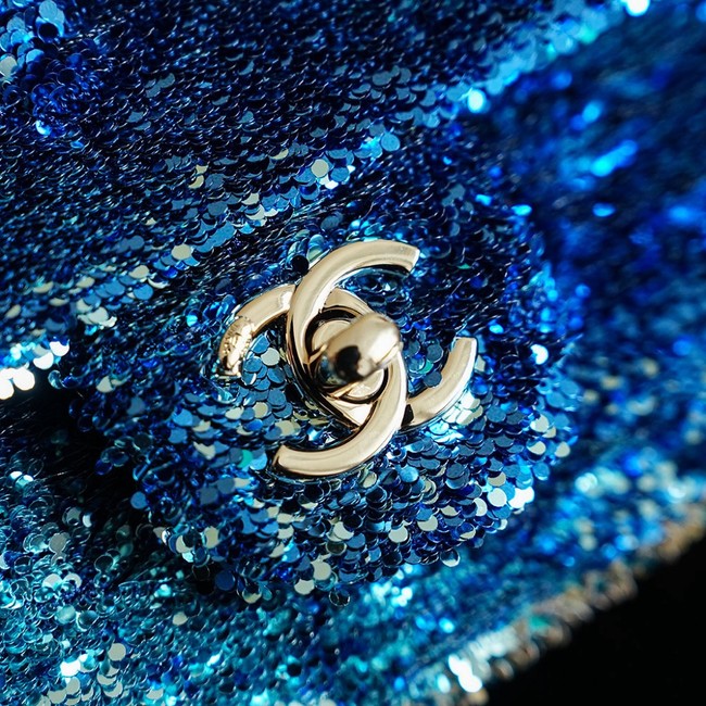 Chanel Fringed Sequins Flap Bag 24P 0888 blue