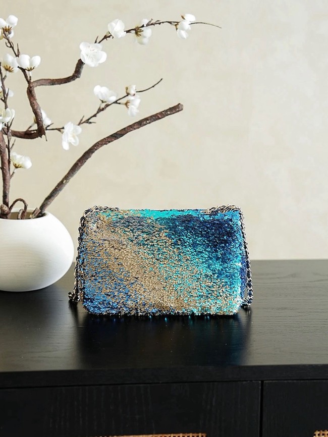 Chanel Fringed Sequins Flap Bag 24P 0888 blue