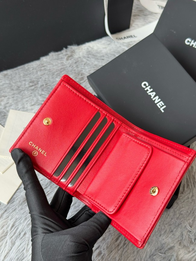 Chanel Leather Wallet A84058 red