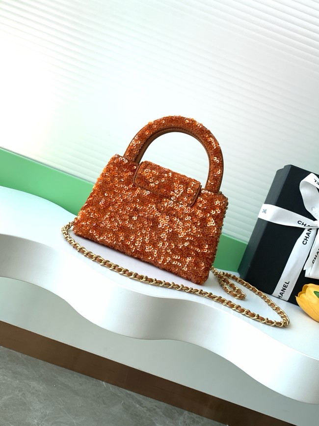 Chanel MINI Fringed Sequins SHOPPING BAG AS4416 orange