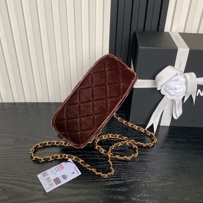 Chanel Velvet Mini Bowling Bag AS5572 Dark Brown