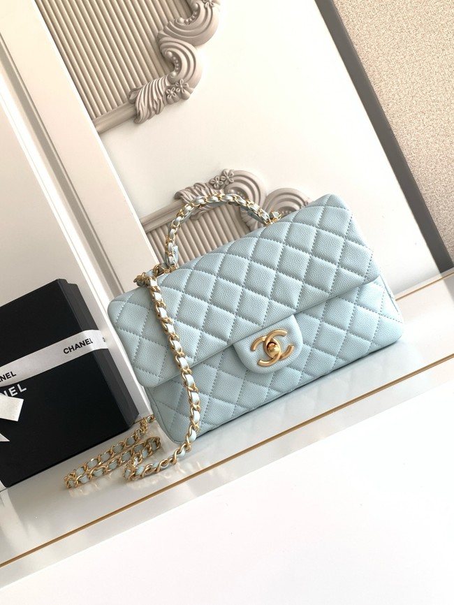CHANEL Mini Flap Bag with Top Handle AS5702 light blue