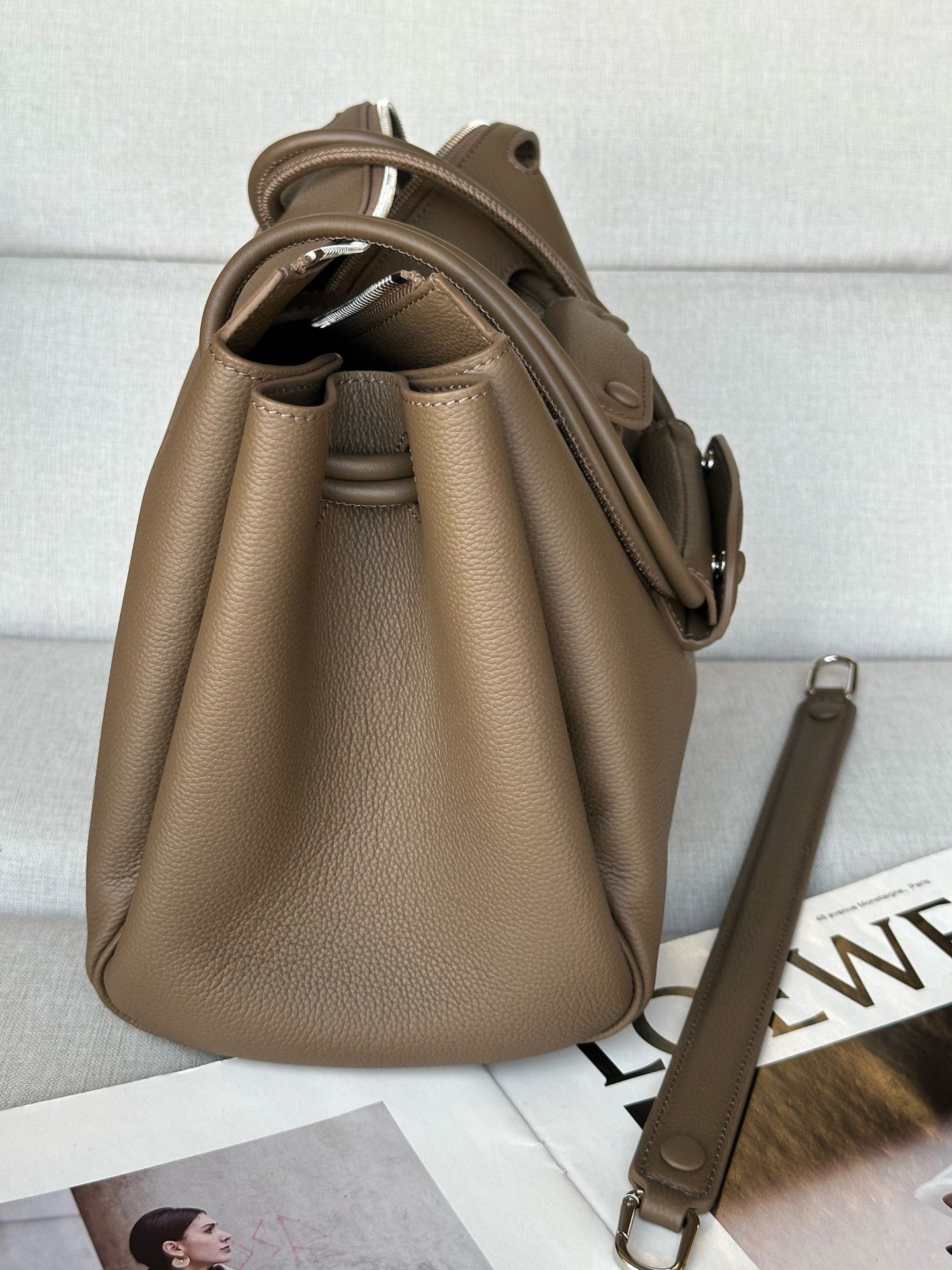 Loewe Madrid Original Leather Anagram Pebble Bag LE0255 Gray