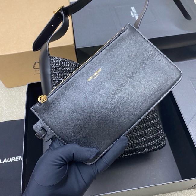 Saint Laurent LE 5 A 7 supple small in raffia and leather 823812 black