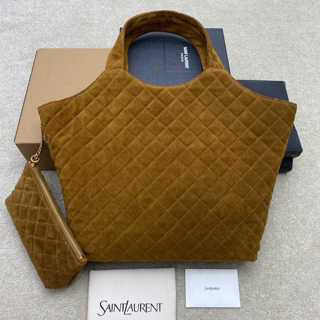 Yves Saint Laurent ICARE MAXI SHOPPING BAG IN QUILTED suede 698651 CARAMEL COGNAC