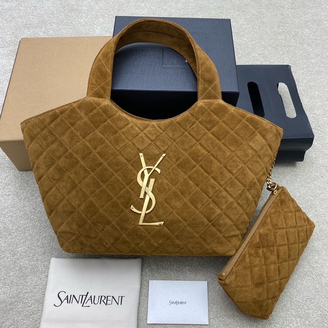 Yves Saint Laurent ICARE Medium in quilted suede 858191 CARAMEL COGNAC