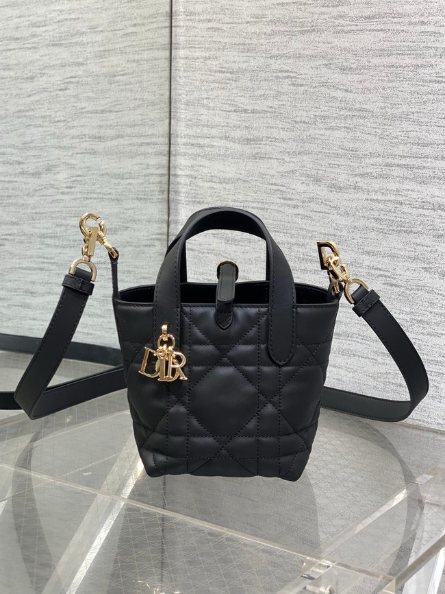 Dior Toujours Vertical Nano Tote Bag Macrocannage Calfskin S6100 black&gold